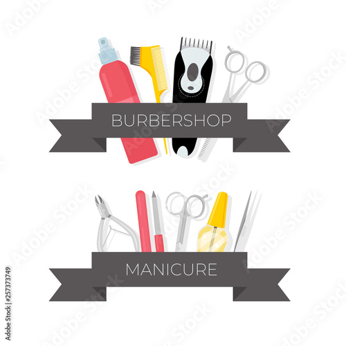 Barbershop and manicure tools illustrations set