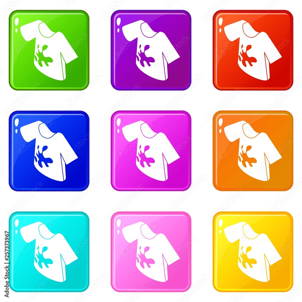 Dirty tshirt icons set 9 color collection isolated on white for any design Dirty tshirt icons set 9 color collection isolated on white for any design