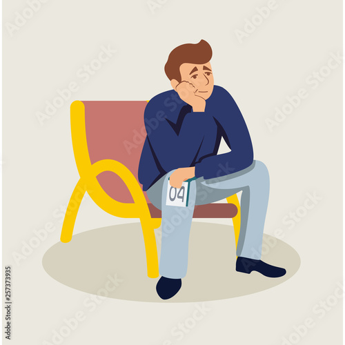 Man waiting in queue flat vector illustration