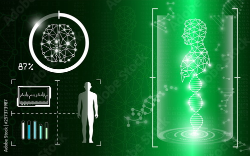 abstract background technology concept in green light,human body heal,technology modern medical science in future and global international medical with tests analysis clone DNA human