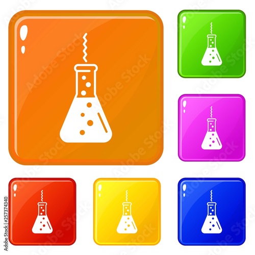 Chemistry flask factory icons set collection vector 6 color isolated on white background