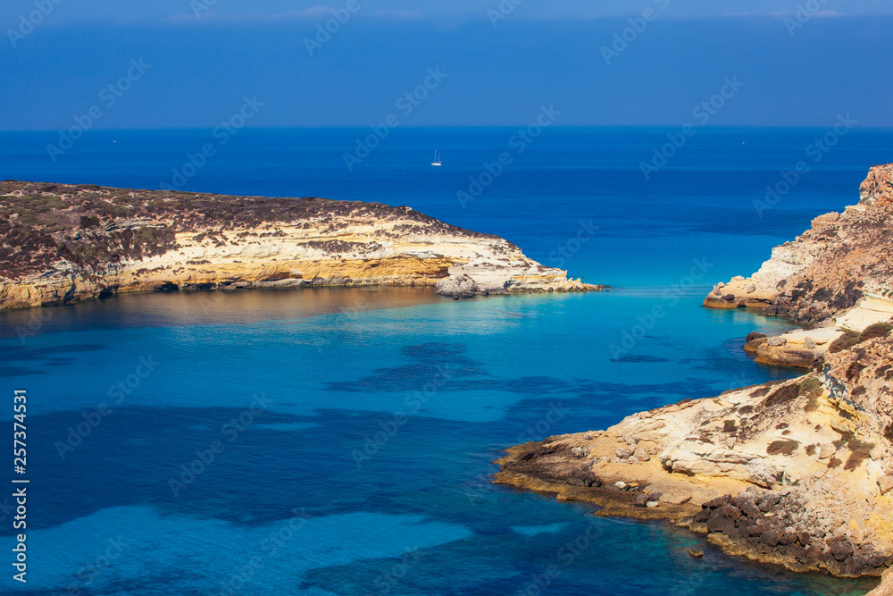 View of the Rabbits Beach or Conigli island, Lampedusa