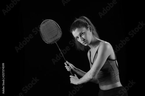 young girl with a rocket plays badminton © zhagunov_a
