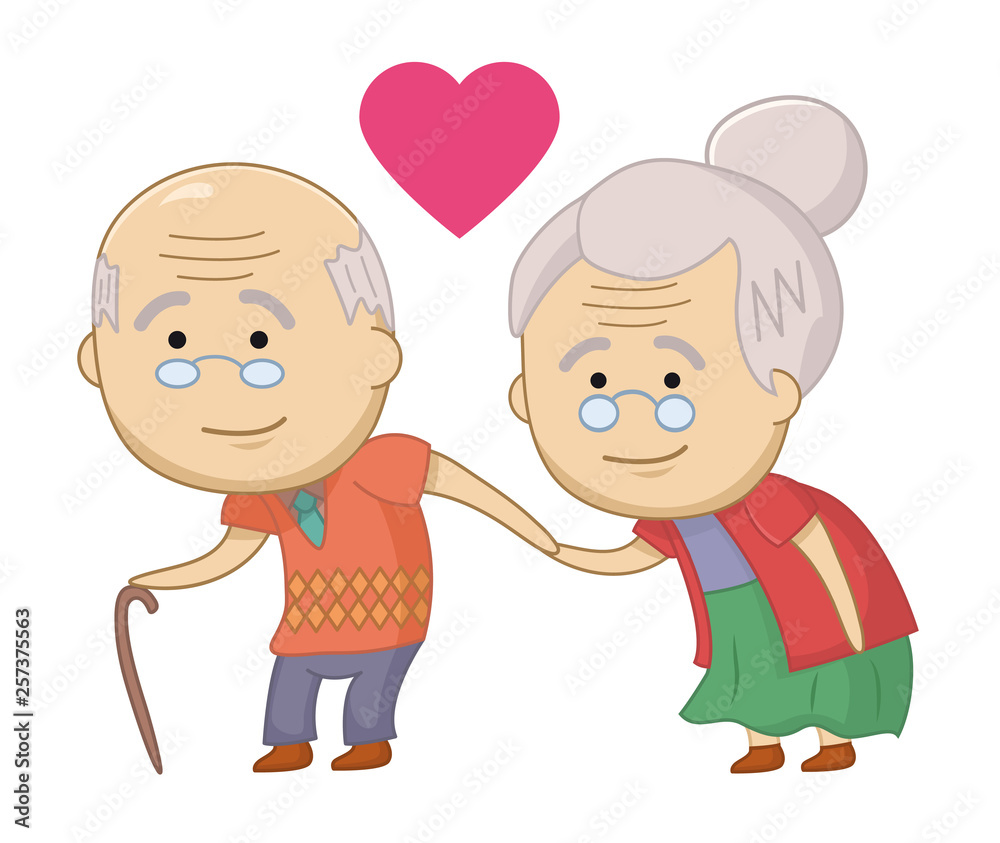 Funny vector happy senior couple. Strong relationships. Old people get together. Design for print, emblem, t-shirt, party decoration, sticker, logotype. Funny vector happy senior couple. Strong relationships. Old people get together. Design for print, emblem, t-shirt, party decoration, sticker, logotype.