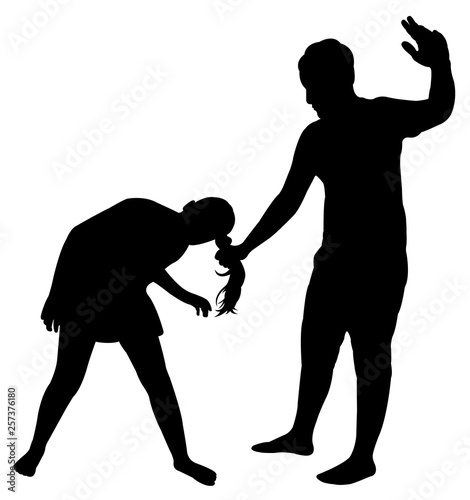 a man hitting the girl, silhouette vector