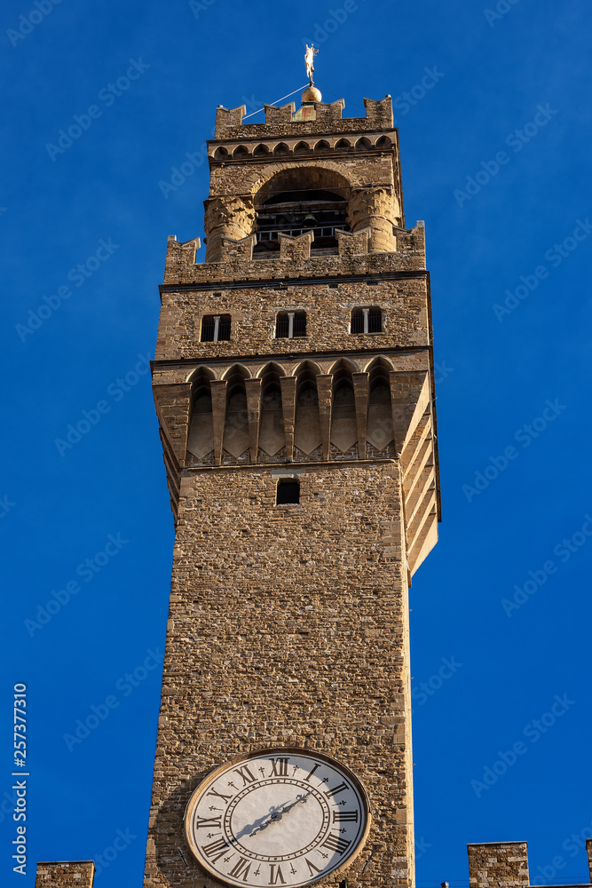 Clock Tower of Palazzo Vecchio in Florence Italy