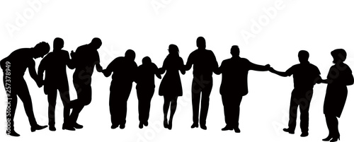 people dancing hand in hand, silhouette vector