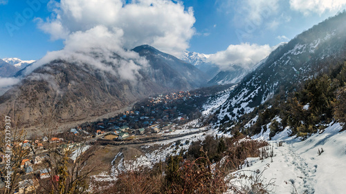 Azerbaijan, the village of Ilisu, Gakh district. Winter view of the mountain ranges bordering the territory of Russia. photo