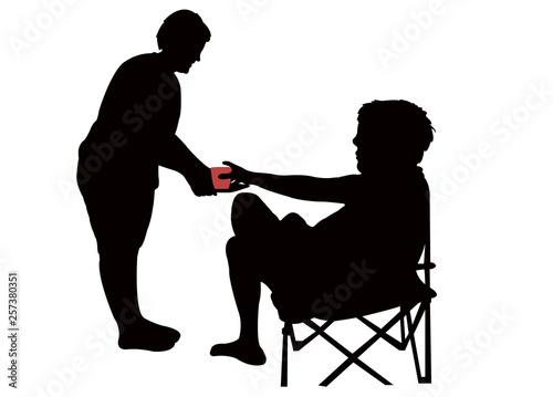 woman serving husband, silhouette vector