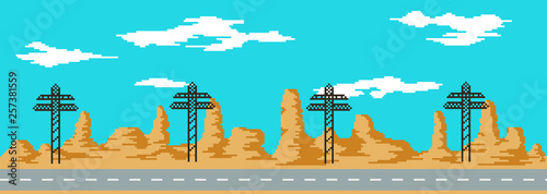 pixel art game landscape texas view mountains and sky