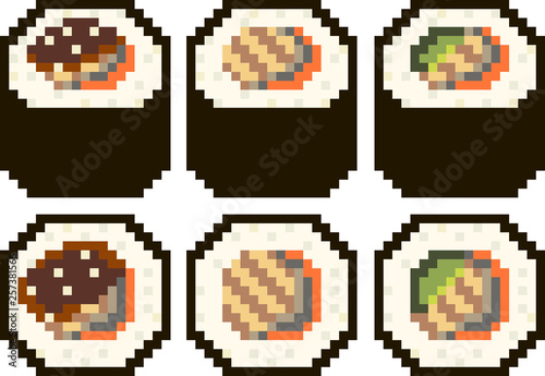 pixel art sushi unagi maki roll asian japanese food 
