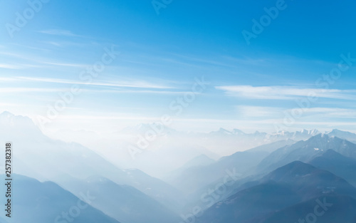 Swiss Alp Mountaintops and Clear Blue Sky © Nektarstock