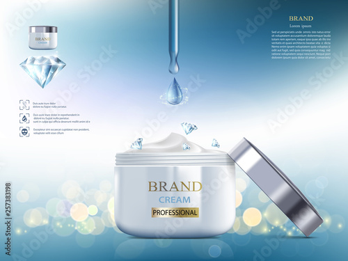 Cosmetic cream with diamond. Packaging brand design.