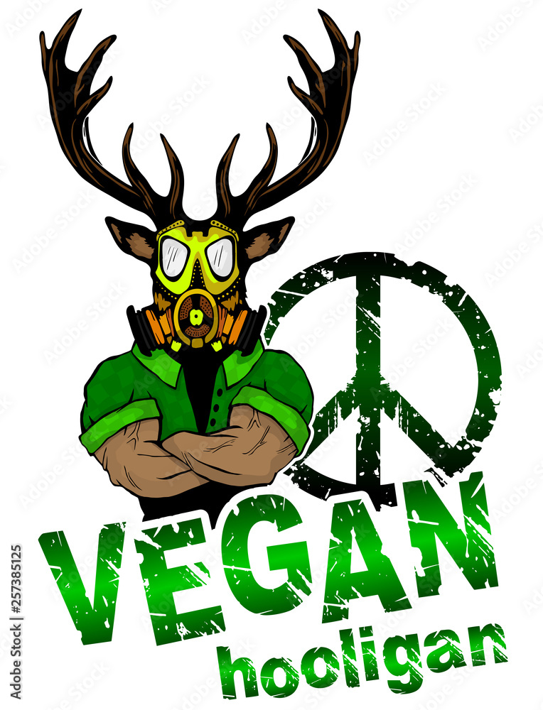 Vegan hooligan - Deer. Vector illustration. T-shirt print. Eps 10 Vegan hooligan - Deer. Vector illustration. T-shirt print. Eps 10