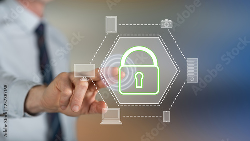 Man touching a devices security concept