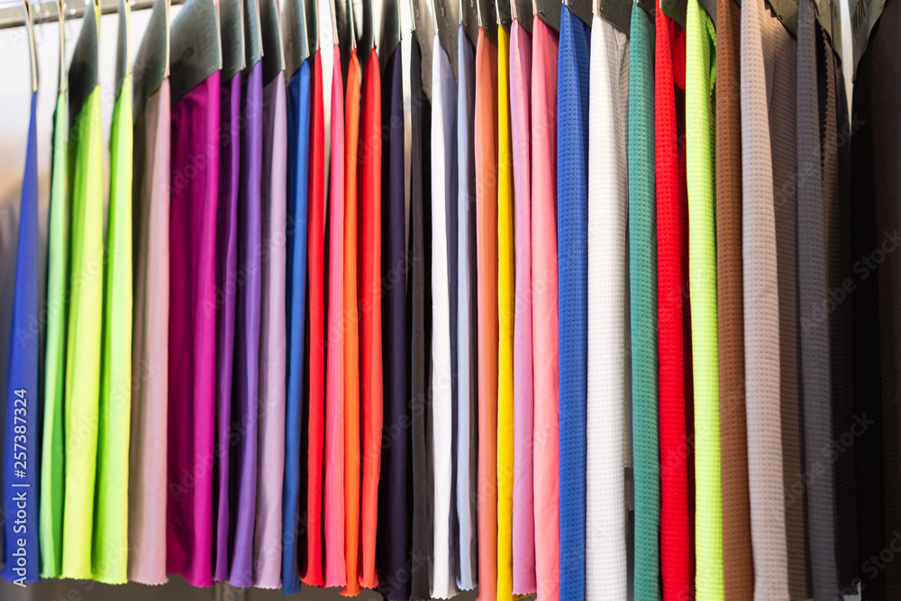 Many samples of multi-colored fabric.