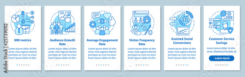 SMM metrics onboarding mobile app page screen with linear concep