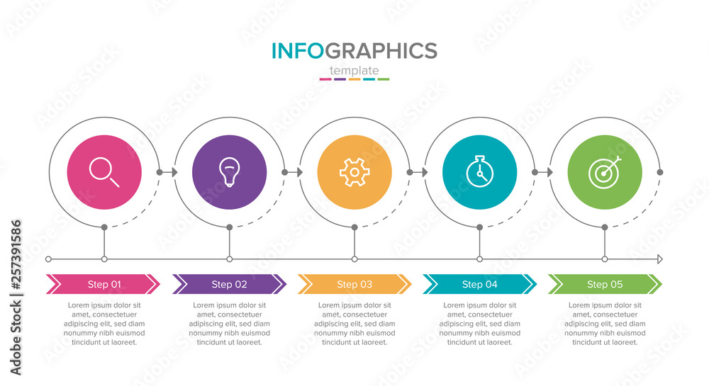 Fototapeta premium Vector infographic label template with icons. 5 options or steps. Infographics for business concept. Can be used for info graphics, flow charts, presentations, web sites, banners, printed materials.