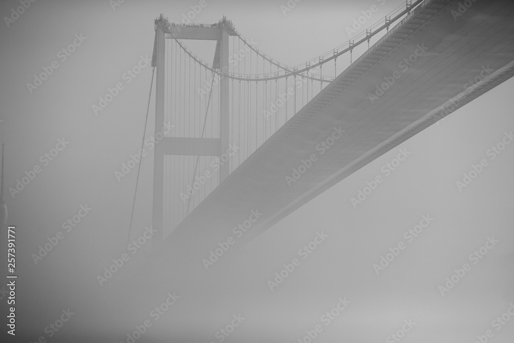 Fototapeta premium Image of modern bridge, cloudy sky .
