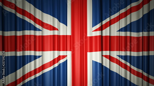 UK flag silk curtain on stage. 3D illustration