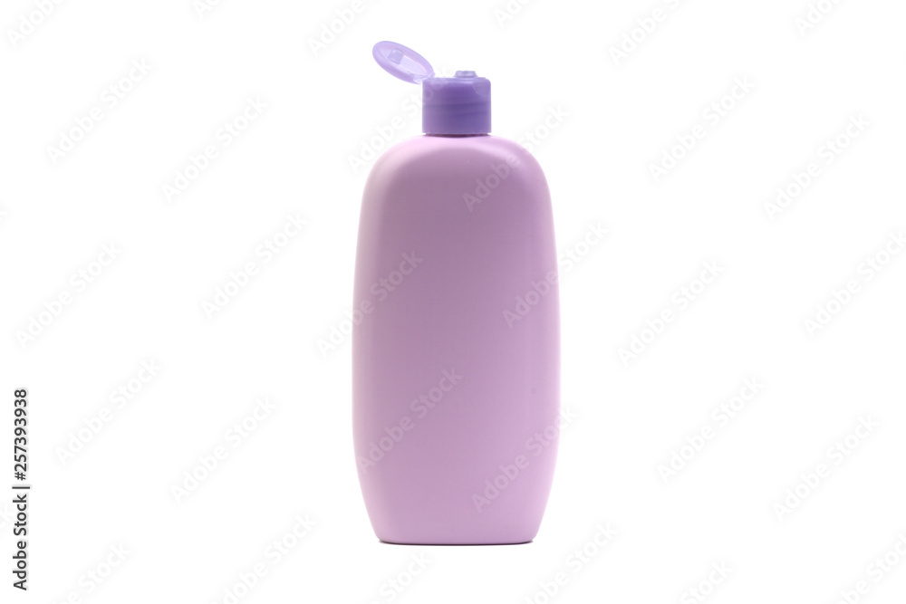 Baby oil or shampoo bottle isolated on white background. Healthcare and business concept Baby oil or shampoo bottle isolated on white background. Healthcare and business concept