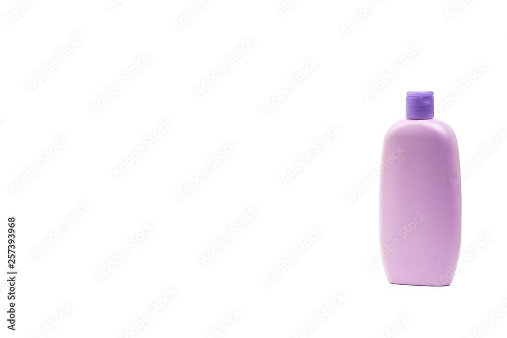 Baby oil or shampoo bottle isolated on white background. Healthcare and business concept Baby oil or shampoo bottle isolated on white background. Healthcare and business concept