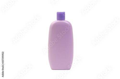 Baby oil or shampoo bottle isolated on white background. Healthcare and business concept