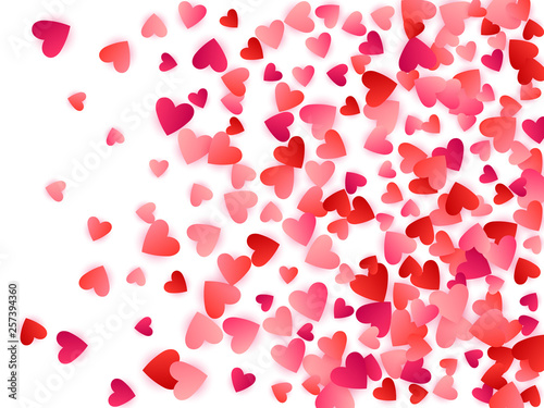 Red flying hearts bright love passion vector background.