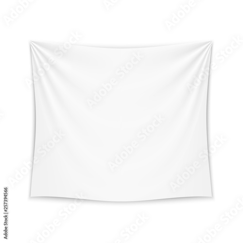 Empty mockup white textile banner with folds