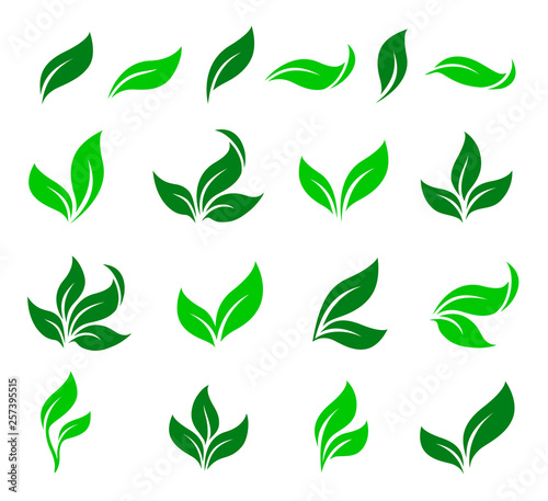 set of curved green leaves design icons