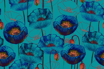 Acrylglasbilder Mohnblumenmuster Künstlerisches Mohnblumen Nahtloses Muster  © ArtZuka