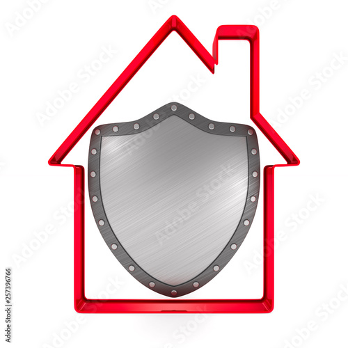 house and shield on white background. Isolated 3D illustration.