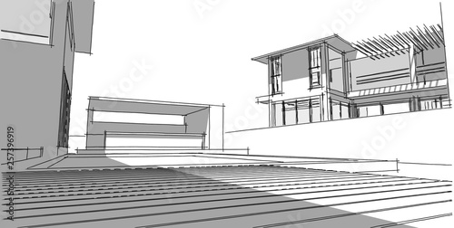 Abstract architectral drawing sketch,Illustration photo