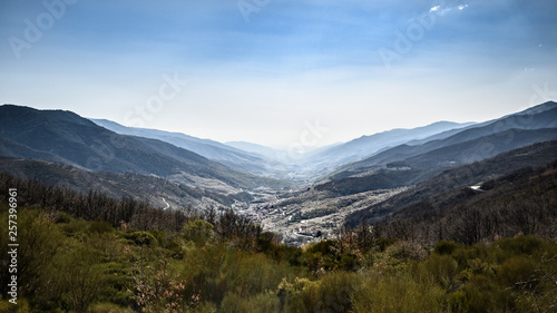 Overview of the Jerte Valley, during the thousands of cherry trees bloom