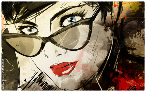 Fashion girl in sketch style. Grunge illustration.