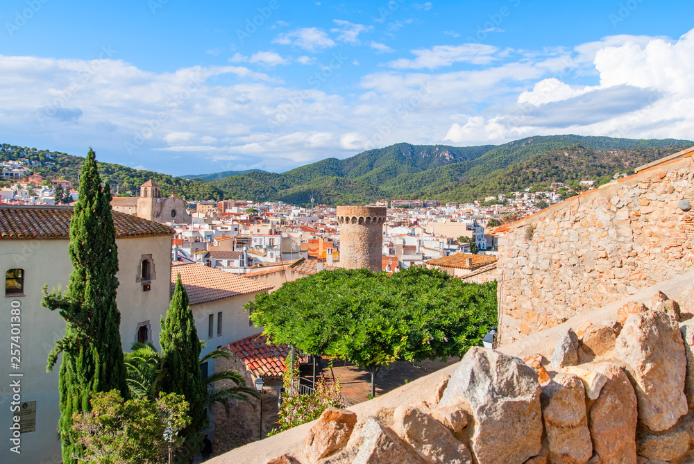 Tossa de mar, Spain: Old Town with blue sky.