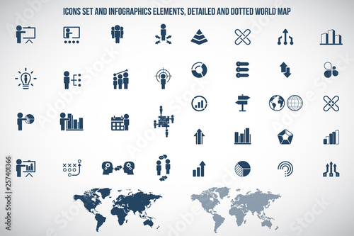 Universal business management, training and human resources icon set. Universal icons for web and mobile. Vector.	