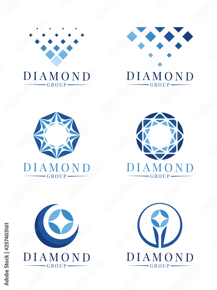 Blue abstract modern diamond logo sign vector set design
