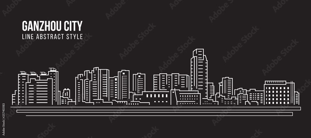 Cityscape Building Line art Vector Illustration design -  Ganzhou city