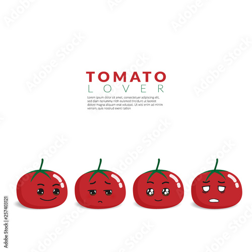 vector of red tomato with 4 different cute face emotion isolated on white background with copy space