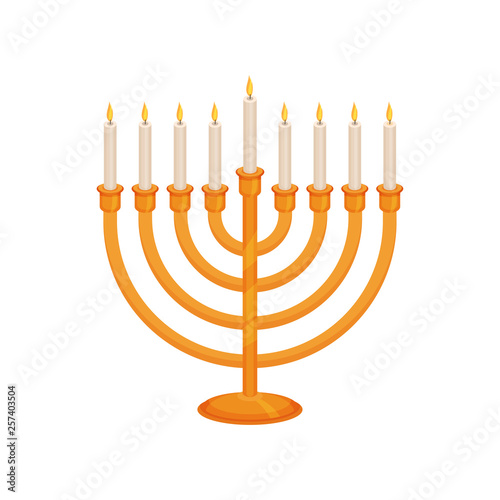 Chanukiah concept. Happy Hanukkah. Vector flat illustration.