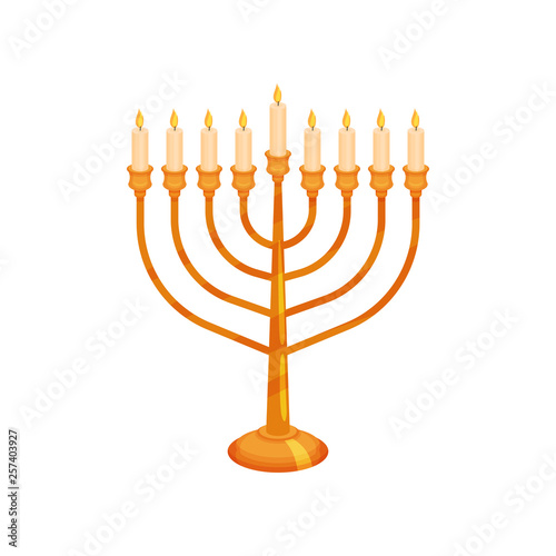 Chanukiah on white background. Happy Hanukkah concept.