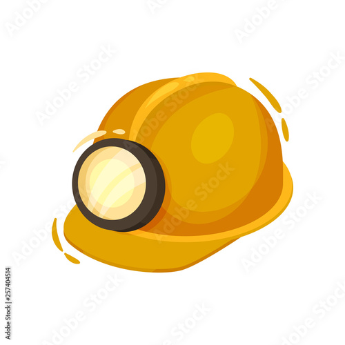 Miner helmet with flashlight on white background.