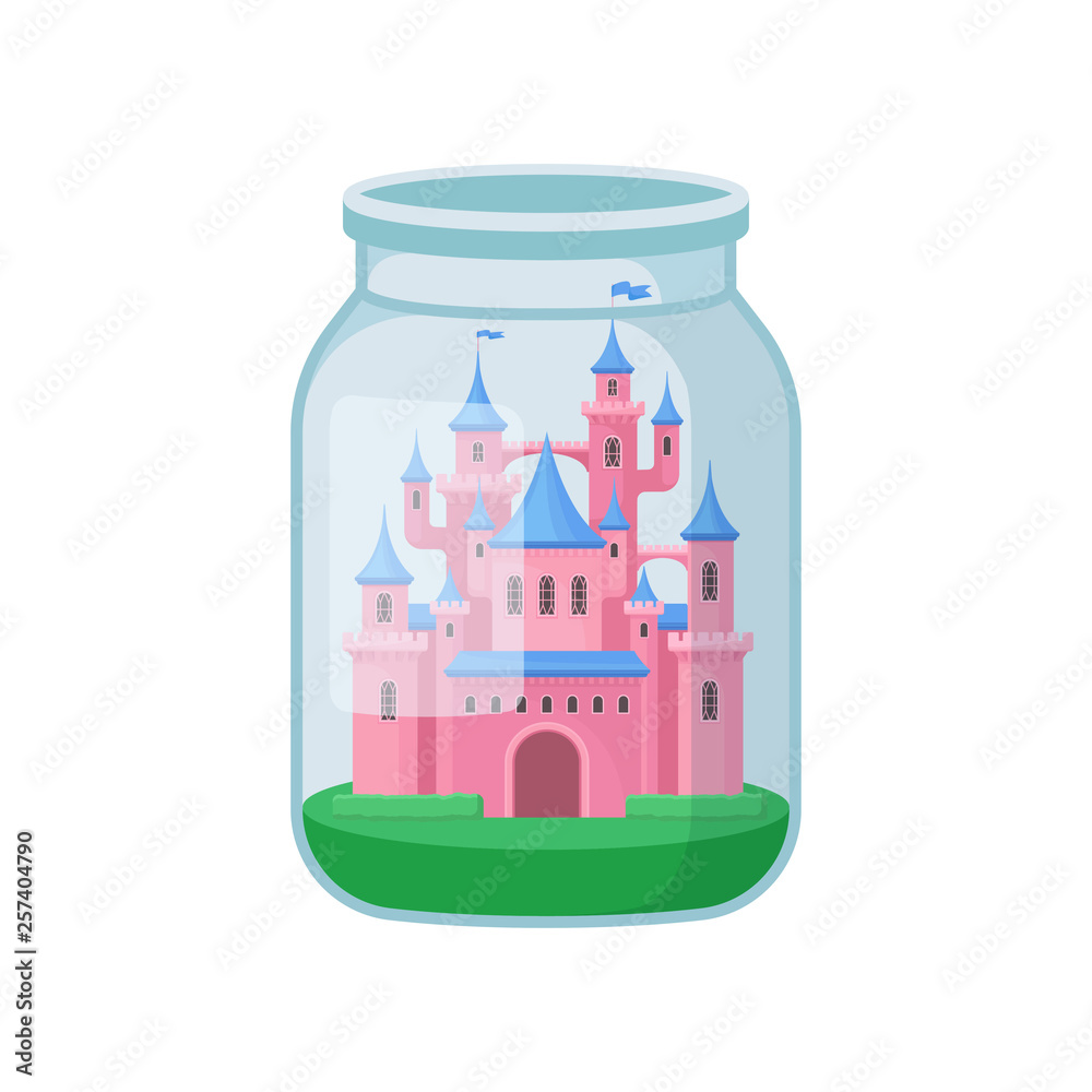Naklejka premium Decorative castle in glass jar. Vector illustration.