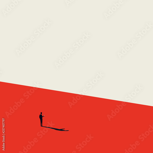 Business communication vector concept. Businessman looking into smartphone. Minimalist artist style.