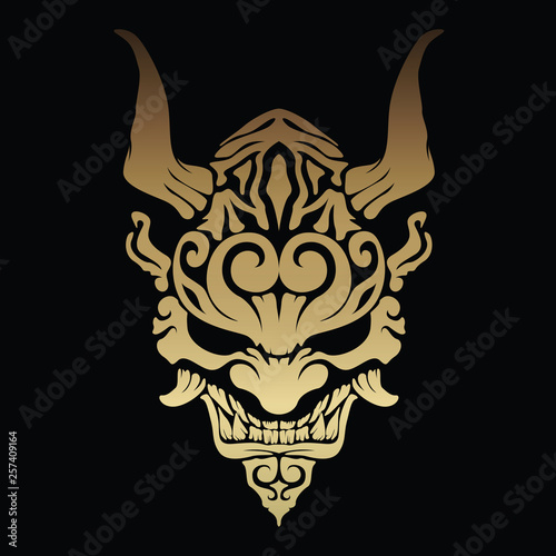 Canvas Print Golden oni demon with beautiful patterns and horns on his head