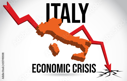 Italy Map Financial Crisis Economic Collapse Market Crash Global Meltdown Vector.