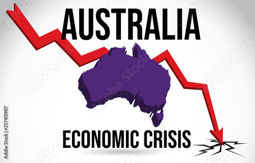 Australia Map Financial Crisis Economic Collapse Market Crash Global Meltdown Vector.