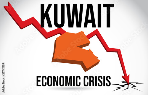 Kuwait Map Financial Crisis Economic Collapse Market Crash Global Meltdown Vector.