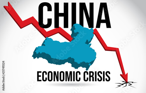 China Map Financial Crisis Economic Collapse Market Crash Global Meltdown Vector.